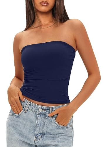 Darong Womens Padded Tube Tops Bulit in Bra Strapless Crop Tops Bandeau Double Lined Basic Going Out Tank Top thumbnail 5