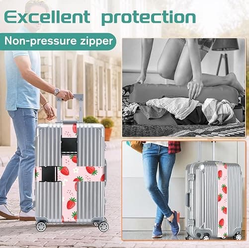 Slohif Luggage Straps for Suitcases Travel Belt Accessories Luggage Connector Identifiers 2 Pack Over Handle with Buckle Unique Nylon Adjustable Strap for Sleeping Bag Car Seat Lovely Strawberry thumbnail 5