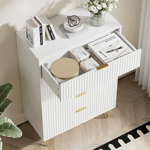 Furniway White Dresser for Bedroom, Fluted Modern Dresser with Gold Pulls and 5 Drawers, 15.7" D x 31.5" W x 47.2" H thumbnail 4