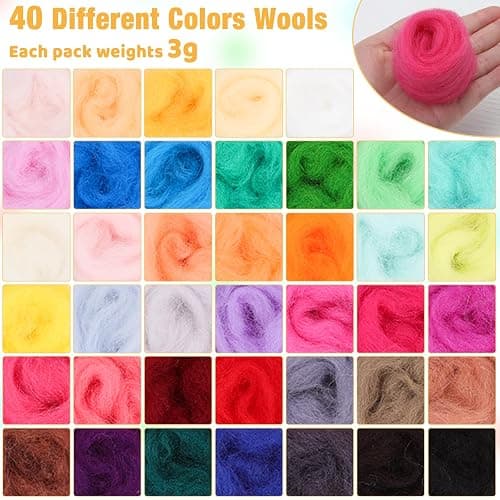 Mayboos Needle Felting Starter Kit,Wool Roving 40 Colors Set, Wool Felt Tools with Instruction Included for Felted Animal Needle Felting Supplies thumbnail 2