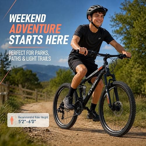 CYBIC 26" Full Suspension Mountain Bike for Adults 21 Speed Shimano | Dual suspension, dual disc brakes, steel frame. fits 5'3"-5'11" (13+), 265 lbs max thumbnail 2