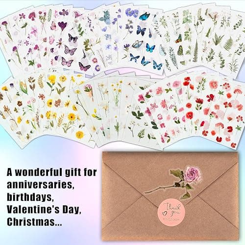 Arme Flower Stickers for Scrapbooking(590 Pieces, 48 Sheets),Decorative Floral Stickers, Small Flower Sticker for Adults, Pressed Flowers Sticker's Pack, Colorful Wildflower Sticker for Scrapbooking thumbnail 6