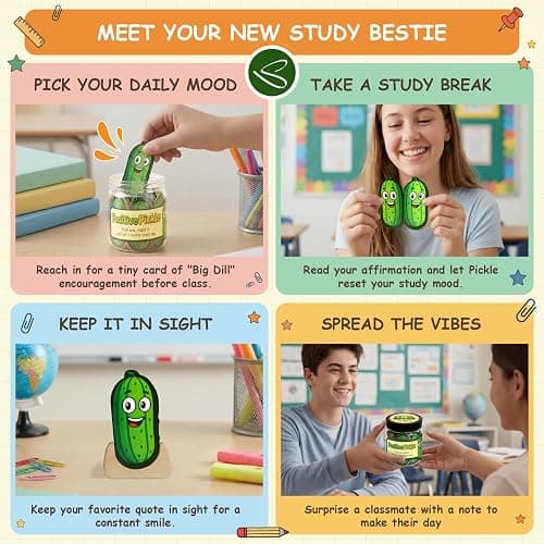 Positive Pickle Jar, 60 Affirmation Cards, Teacher Back to School Gifts | motivational cards, wooden stand, desk decor, inspirational gift for teen girls, friends, coworkers thumbnail 4
