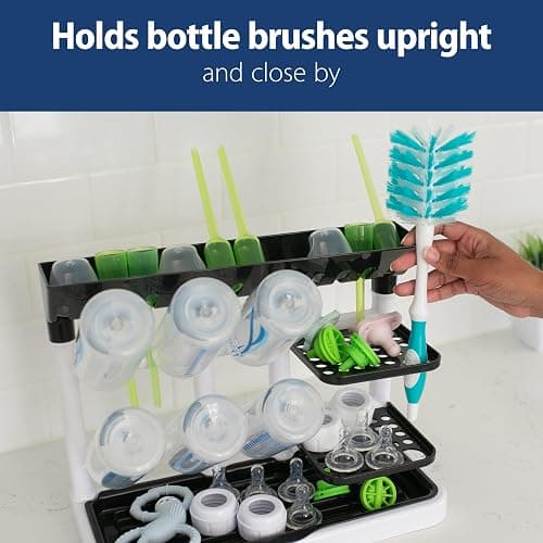 Dr. Brown's Baby Bottle Drying Tower, Stand-Up Countertop Drying Rack with Organized Storage for Baby Essentials, Space Saving Vertical Rack, Black/White thumbnail 6