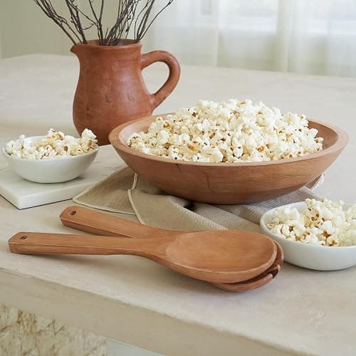 Extra Large Wooden Salad Bowl Set With Serving Utensils - A Beautiful Party Salad & Fruit Bowl With Serving Spoons Perfect for Your Dinner Party - Decorative & Practical Kitchen Must-Have thumbnail 8