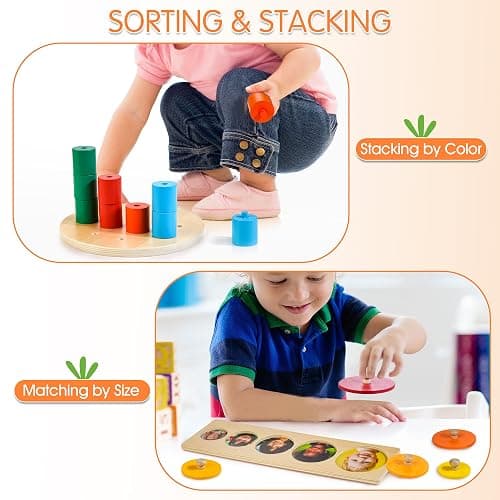 WOODMAM Wooden Montessori Toys for 1+ Year Old, 9 in 1 Learning Educational Toys for Toddler with Educational Box, Xylophone, Pound Bench, Shape Puzzle and More, Baby Toy Gift for 12-18 Months thumbnail 6