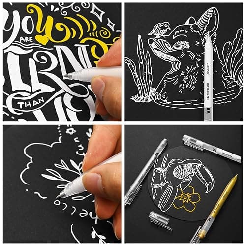 GETHPEN 0.6mm Fine Point White Gel Pens, 3-Pack for Artists Drawing, Sketching, Illustration, and Adult Coloring Books, Opaque White Ink for Black Paper, Bullet Journaling, and Card Making thumbnail 6