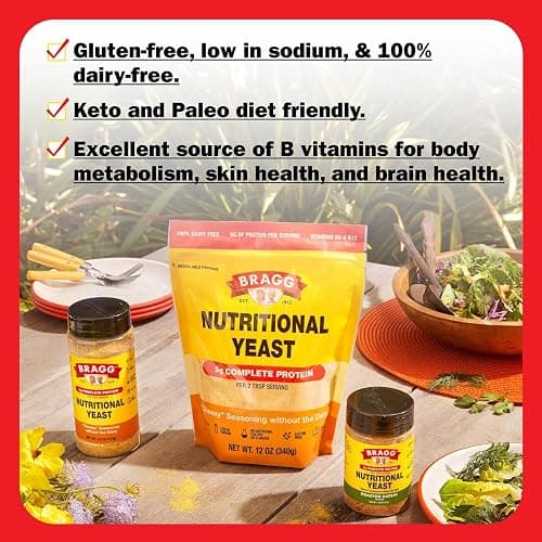 Bragg Premium Nutritional Yeast Seasoning - Vegan, Gluten Free – Good Source of Protein & Vitamins – Nutritious Savory Parmesan Cheese Substitute (Original, 12 Ounce (Pack of 1)) thumbnail 4