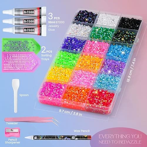 Rhinestones Bedazzling Kit 25000Pcs 18 Essential Colors for 20+ DIY Crafts | Multicolor 3mm Flatback Bedazzler Gems Kit with Rhinestones & 3Pcs Glue, Starter Friendly Diamond Art Birthday Gift for Women thumbnail 3