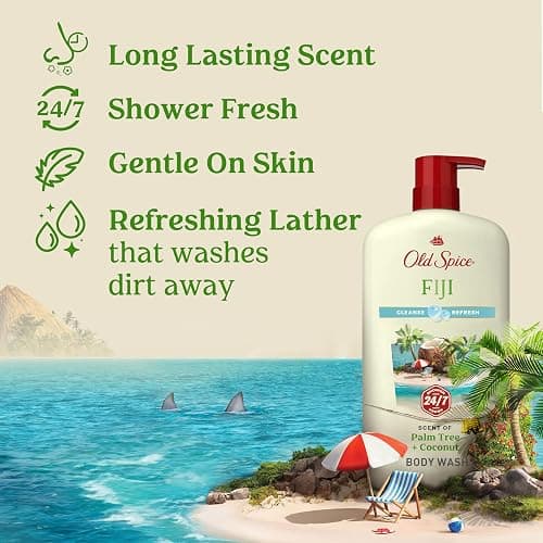 Old Spice Body Wash for Men, 24/7 Shower Fresh with Lasting Scent, Cleanse & Refresh, Gentle on Skin, Vitamin B3, Fiji with Palm Tree + Coconut Scent, 25 oz (Pack of 4) thumbnail 2