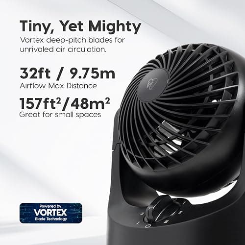 IRIS USA WOOZOO Desk Fan, Air Circulator, 3 Speeds, 32ft Max Air Distance, 112° Adjustable Tilt, 27.5db Quiet Motor, Small Fan for Bedroom, Office, Dorm, Black thumbnail 4