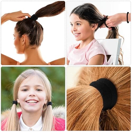 60 Black Seamless Hair Ties and 60 Black Bobby Pins with Box for Thick, Heavy, and Curly Hair - No Metal Ponytail Holders for Girls and Women thumbnail 7