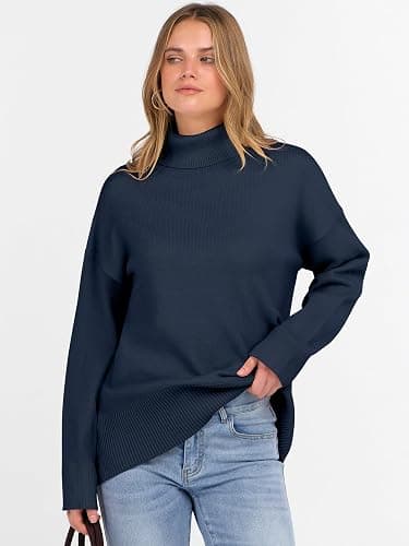 ANRABESS Womens Turtleneck Sweaters Oversized Chunky Long Sleeve Knit High Low Hem Pullover Top 2025 Fall Winter Fashion thumbnail 7