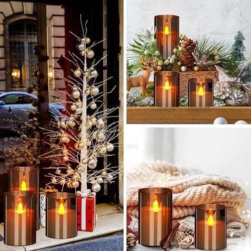 wemarry Flameless Candles 4" 5" 6" Set of 3 Acrylic Glass Pillars 3" Diameter Battery Operated Flickering Candles Include 10-Key Remote with Timer Function 400+ Hours (Gray, Warm Light 3 Pack) thumbnail 5