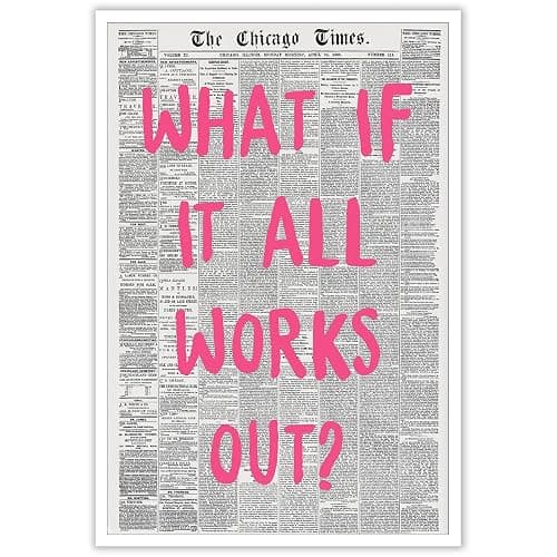 Liyark Retro Trendy Newspaper Canvas Wall Art - 'What If All Works Out' Positive Affirmation Quote - Pink Font - Minimalist Home Decor - 12x16in Unframed - Black 01 Unframed - 12L" x 16W" - Image 1