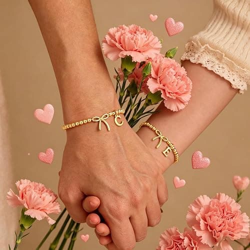 M MOOHAM Bow Initial Bracelets for Women Girls, Letter A-Z Beaded Bracelet | 14K Gold Plated, Bow Bracelets for Girls, Gold Bracelet, Beaded Initial Bracelet, Birthday Gift for Teen Girl Jewelry thumbnail 5