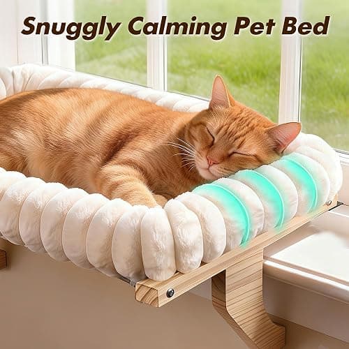 Zoratoo Cloud-Cuddle Cat Perch for Window Sill with Bolster, Natural Wood & Metal Frame Cat Window Seat for Large Cats, Easy to Adjust Zipper Cushion Pet Bed for Windowsill (Large) thumbnail 6