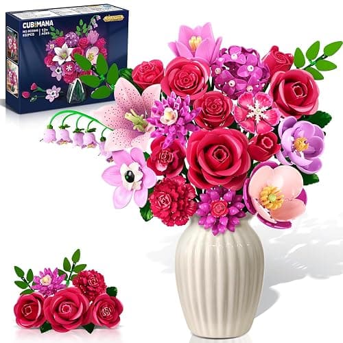 CUBIMANA Flowers Bouquet Building Set with Light - 21 Rose Red Botanical Collection Building Block Set for Adults, 832 PCS Flower Plant Kit for Home Decor, for Her Women Girls Kids 12+ - Image 1
