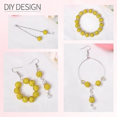 Fishdown 200pcs 10mm Rhinestone Beads for Crafts and Spacer Beads Bulk for DIY Crafting,Sparkly Disco Ball Clay Bead Diamond Crystal Spacer Bead for Necklace Bracelet Earring Jewelry Making-Yellow thumbnail 5
