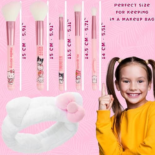 Hello Kitty Makeup Brush Set of 5 Kawaii Fluffy Makeup Headband Women Teens Girls Powder Brush Eyeshadow Brush Beauty Set Anime Cute Gifts thumbnail 6