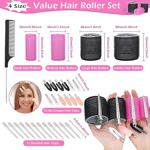 50Piece Hair Rollers Set, Self-Grip Rollers Hair Curlers for Long Medium Short Hair, 4 Sizes of Hair Rolls(6 Jumbo + 6 Large + 6 Medium + 6 Small + 1 Storage Bag), and 24Pcs Clips/1Pcs Comb thumbnail 5