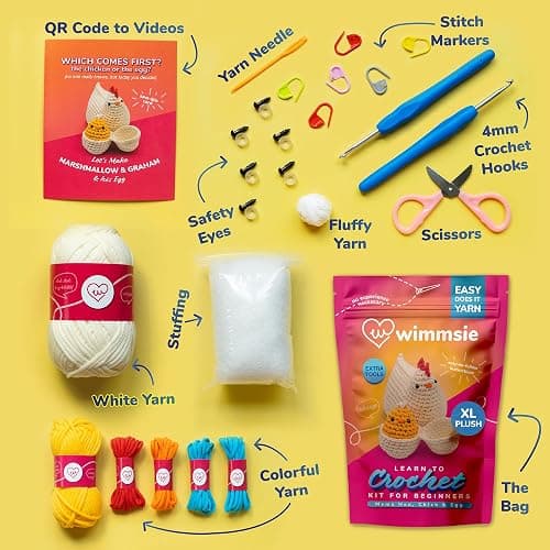 Wimmsie Crochet Animal Kit for Beginners - Easy Beginner Crochet Kit for Kids - Amigurumi Chicken Chick & Egg - 3 Kawaii Stuffed Animals - Cute DIY Yarn Plush - Easter Basket Stuffer thumbnail 3