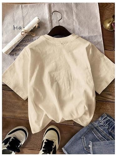 RoseSeek Girl's Graphic Print Tee Shirt Round Neck Short Sleeve T Shirts Summer Cute Trendy Tops - 12 Years - Graphic Khaki thumbnail 2
