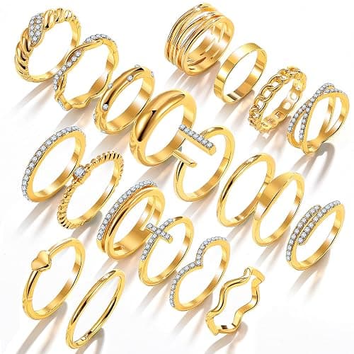 KISS WIFE Golden Silvery Black Kunckle Rings Set for Women, Dainty Simple Trendy Cute Stackable Finger Rings Pack, Perfect for Stacking Layering on Thumb and Knuckle, Mixed Size, Jewelry Gift thumbnail 4