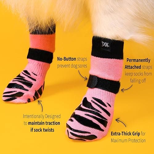 DOK TigerToes Premium Non-Slip Dog Socks for Hardwood Floors - Extra-Thick Grip that Works Even When Twisted - Prevents Licking, Slipping, and Great for Dog Paw Protection (Sassy Pink, Large) thumbnail 3