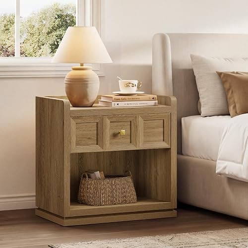 SICOTAS Night Stand Set 2, 26" Wide Nightstands Set of 2 with Drawer | Large Queen Size Nightstands, Farmhouse Bedside Table for Bedroom, Side End Table with Round Corners, Brown Oak thumbnail 3