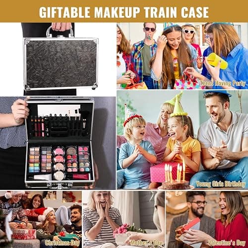 Makeup Kit for Teen Girls & Women Full Kit, Beauty Train Case with Starter Cosmetics Set, Make Up Valentine's Gift Box with Eyeshadow,Lipgloss,Highlight,Blush,Lip&Eye Pen,Brush & More(GoldenBrown) thumbnail 6