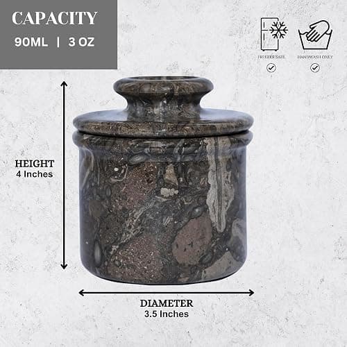 Oceanic Marble Butter Crock with Lid: 4" Gray Marble Handmade Butter Storage Dish - Stylish Kitchenware thumbnail 3