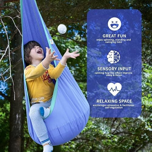 OUTREE Kids Pod Swing Seat, Cotton Child Hammock Swing Chair, Sensory Swing for Indoor and Outdoor Use, Macaron Light Purple thumbnail 4