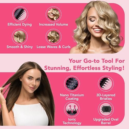 Hair Sensation Pro Blow Dryer Brush, 4 in 1 Styling Tools with ION Generator and Ceramic Coating for Fast Drying Hair Types, Pink thumbnail 5