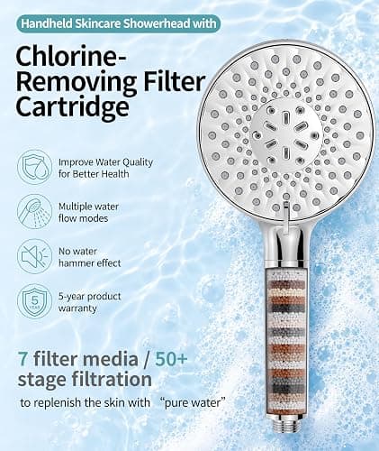SR SUN RISE Filtered Shower Head with Handheld High Pressure 9 Spray Mode Showerhead Detachable Shower Head Water Softener Filters Beads for Hard Water Remove Chlorine 1 Filter Chrome thumbnail 2