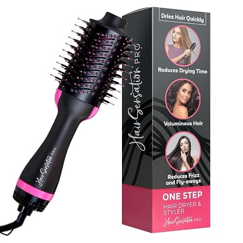 Hair Sensation Pro Blow Dryer Brush, 4 in 1 Styling Tools with ION Generator and Ceramic Coating for Fast Drying Hair Types, Pink - Image 1