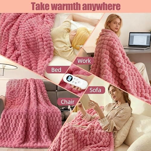 Electric Heated Blanket Throw 50" x 60" Soft Ribbed Faux Fur Flannel Fast Heating 12 Heat Levels 1–12H Timer & Overheat Protection & Auto Shut-Off & ETL FCC & Machine Washable Heated Throw thumbnail 8