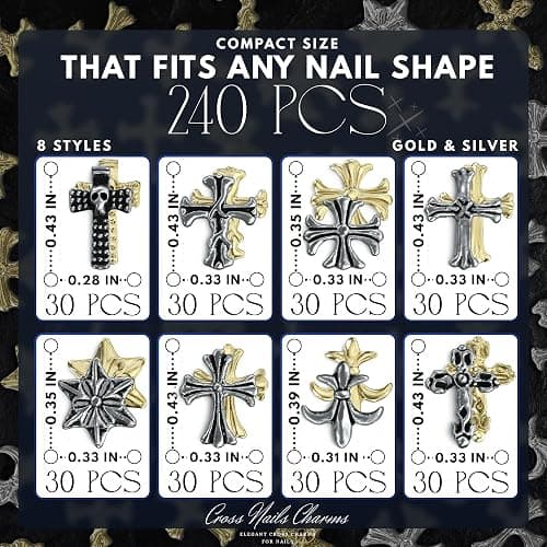 Silver and Gold Cross Nail Charms – 240 Pcs Cross Charms for Nails Crafted from Acrylic & Alloy, Long-Lasting Metallic Shine – Easy-to-Use Nail Decorations for Home, Salon & Holiday Manicure Ideas thumbnail 2