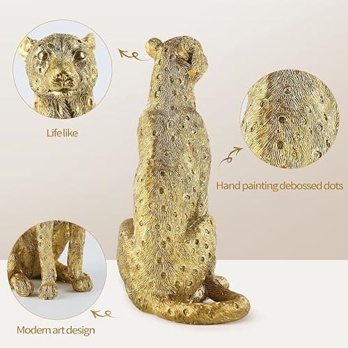 Magicsculp Cheetah Statue for Home Decor, 8" Resin Sitting Leopard Sculpture, Gold Desktop Decoration for Living Room, Dining Room, Office,Shelves, Coffee Table, Tv Stand or Entry Way thumbnail 3