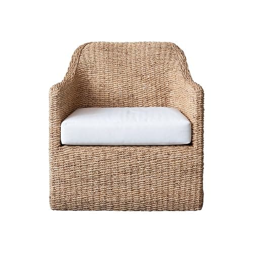 Creative Co-Op Woven Water Hyacinth and Acacia Wood Chair with Cushion, Natural and Cream thumbnail 4