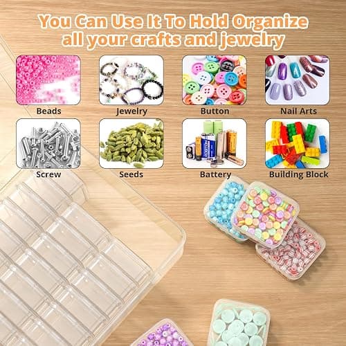 Mathtoxyz Bead Organizer Box, 31Pcs Small Beads Organizers and Storage Plastic Cases Mini Clear Dimond Storage Containers Boxes with Hinged Lid and Rectangle for Bracelet Making DIY Jewelry Craft Nail thumbnail 7