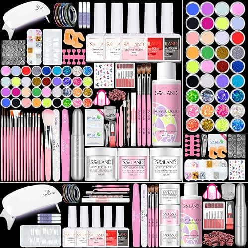 SAVILAND Acrylic Nail Kit with Drill: Professional Acrylic Nail Set for Beginners with Everything U V Light 3 Colors Gel Polish Decorations Nails Tools for Home Salon Use Christmas Gift Set - Image 1
