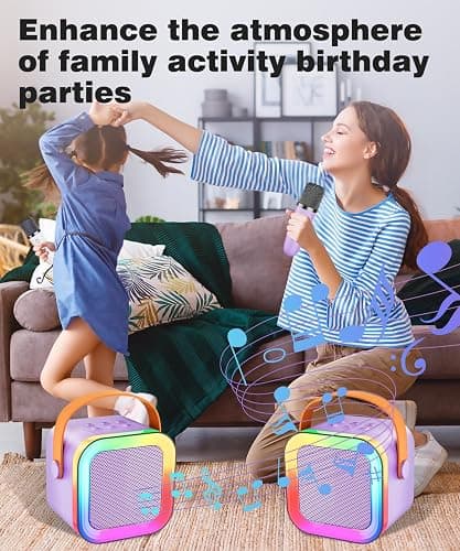 Mini Karaoke Machine Speaker for Kids Adults,Portable Bluetooth with 1-2 Wireless Microphones,Christmas Birthday Gifts Toys Girls Boys Ages 4, 5, 6,7, 8,9,10,11,12+ Years Old Toddler (Purple - 1 Mic) thumbnail 6
