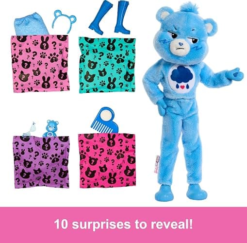 Barbie Cutie Reveal Care Bears Series Doll & Accessories Set with Grumpy Bear Plush Costume & 10 Surprises Including Color Change & Mini Bear - Grumpy Bear thumbnail 3