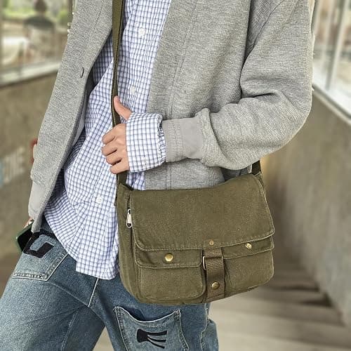 AFGWK School Vintage Canvas Messenger Bag for Men Crossbody Shoulder Bag Satchel Handbags thumbnail 2
