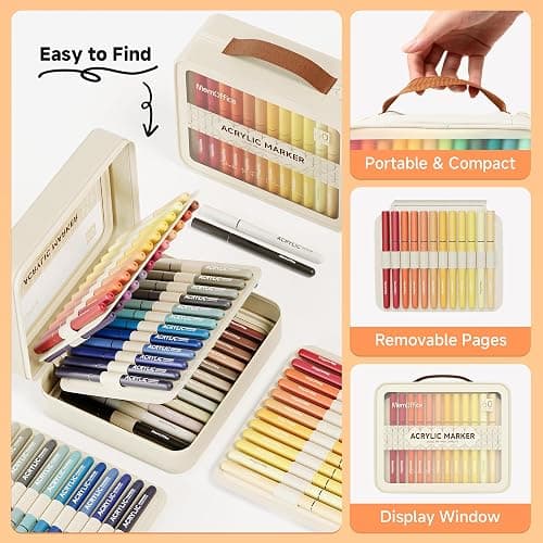 MemOffice Direct Liquid Acrylic Paint Markers, 60 Colors Brush Tip Pens with Carrying Case, No Bleed, Waterproof, for Rock, Wood, Canvas, Glass, Fabric, DIY Crafts for Adults thumbnail 4