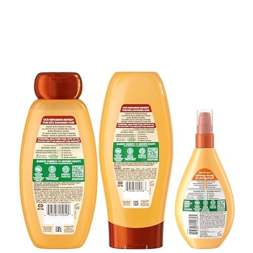 Garnier Whole Blends Honey Treasures Repairing Shampoo, Conditioner + Miracle Nectar Leave-In Set for Dry, Damaged Hair (3 Items), 1 Kit (Packaging May Vary) thumbnail 10