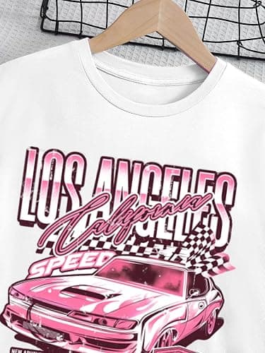WDIRARA Girl's Car Letter Graphic Print Round Neck Short Sleeve Tee Summer Casual T Shirt thumbnail 3
