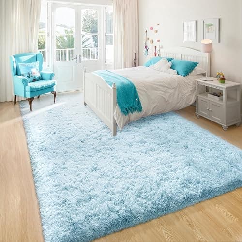 YJ.GWL Area Rugs for Living Room Bedroom, 4x6 Machine Washable Large Light Blue Carpet, Soft Fluffy Shaggy Thick Big Shag Indoor Floor Rug for Kids Boy and Girls Room Dorm Home Decor Aesthetic thumbnail 6