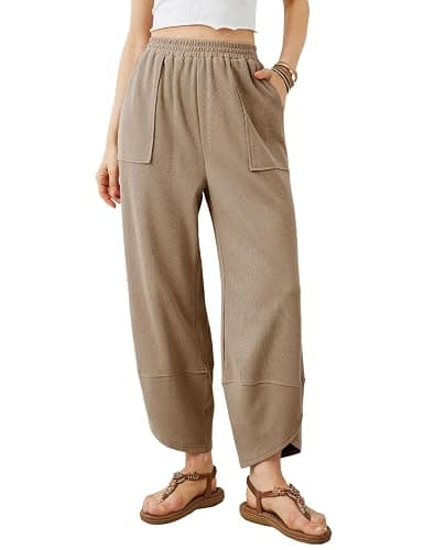 Xiaoxuemeng Womens Baggy Wide Leg Pants Casual Elastic Waisted Palazzo Harem Pants with Pockets - Image 1